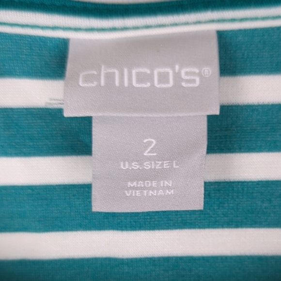 Chicos 2 (US Size L) White & Green Striped Top Women's Shirt Long Sleeve - Picture 10 of 12